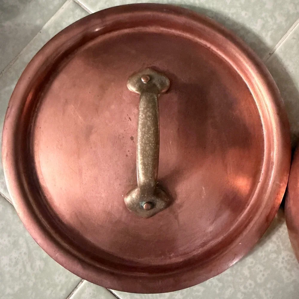 Williams Sonoma France Copper Saucepan Lid Tin Lined Brass Handle Made in France